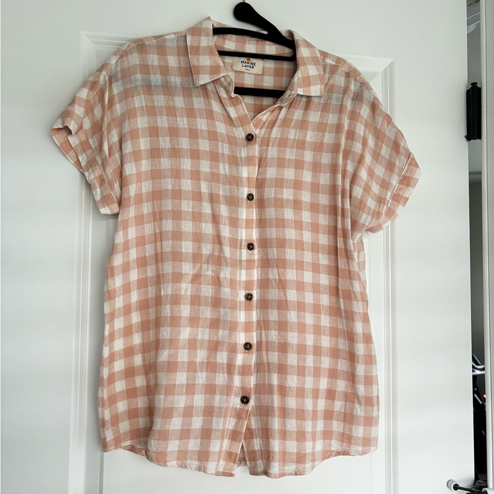 Marine Layer Pink and White Checkered Button Down Shirt